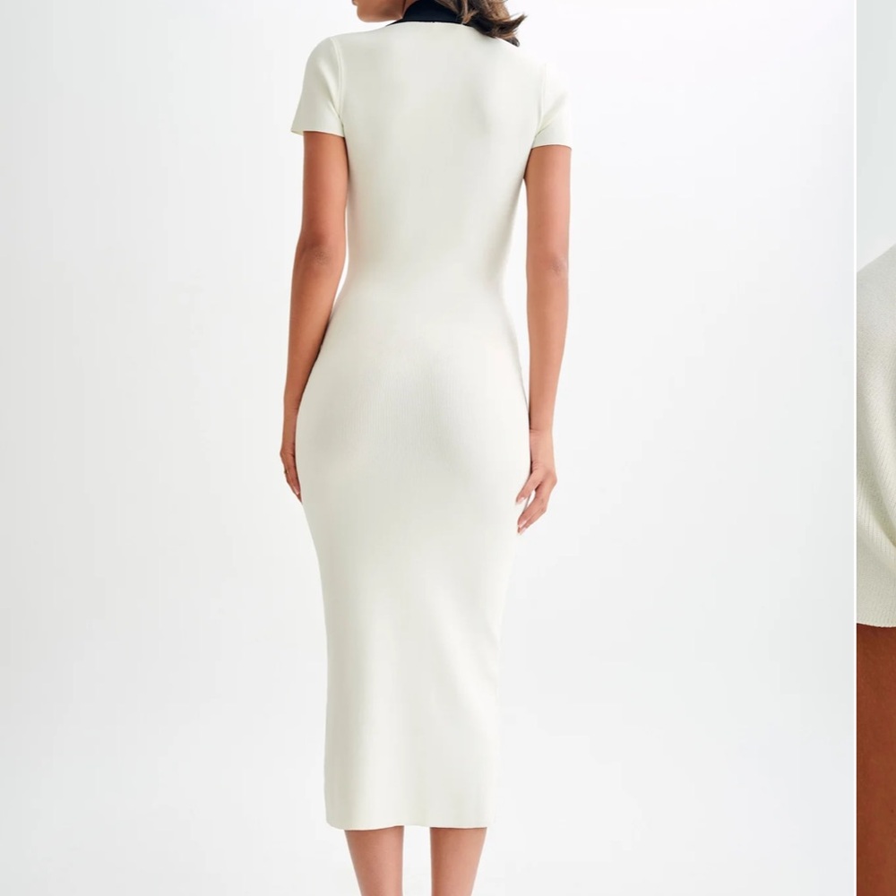 Meshki White Midi Dress with Black Contrast Collar - Picture 5 of 7